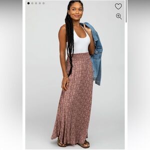 Pinkblush / Final Touch Mauve Floral Smocked Waist Maxi Skirt with Pockets